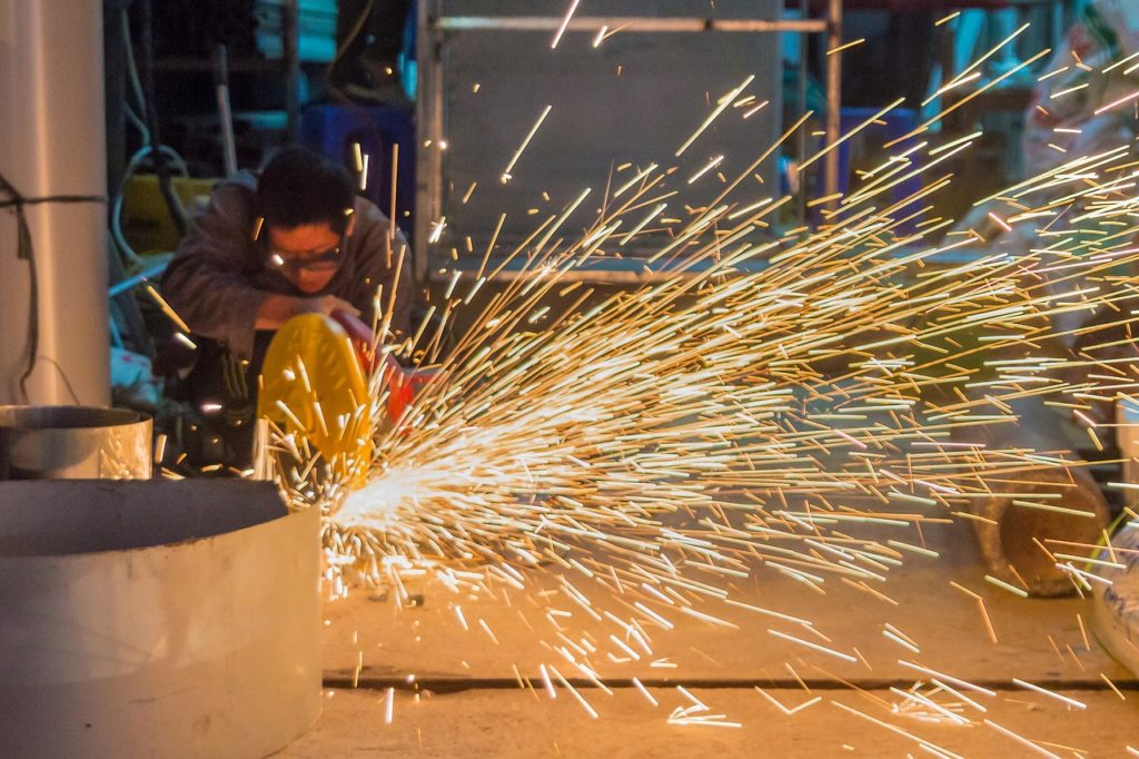 Sparks flying from manufacturing plant