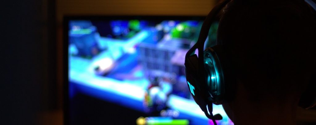 Gamer playing video game