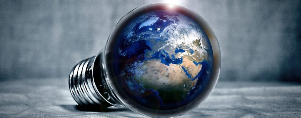 Light bulb with world map inside