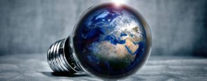 Light bulb with world map inside